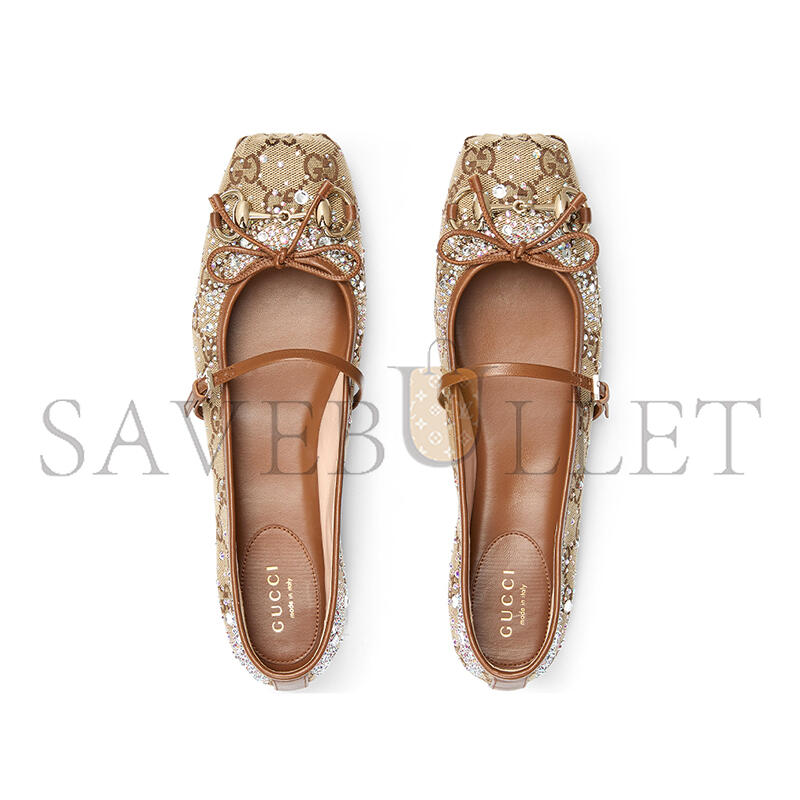 GUCCI WOMEN'S GG CRYSTAL GUCCI HORSEBIT BALLET FLAT 848330